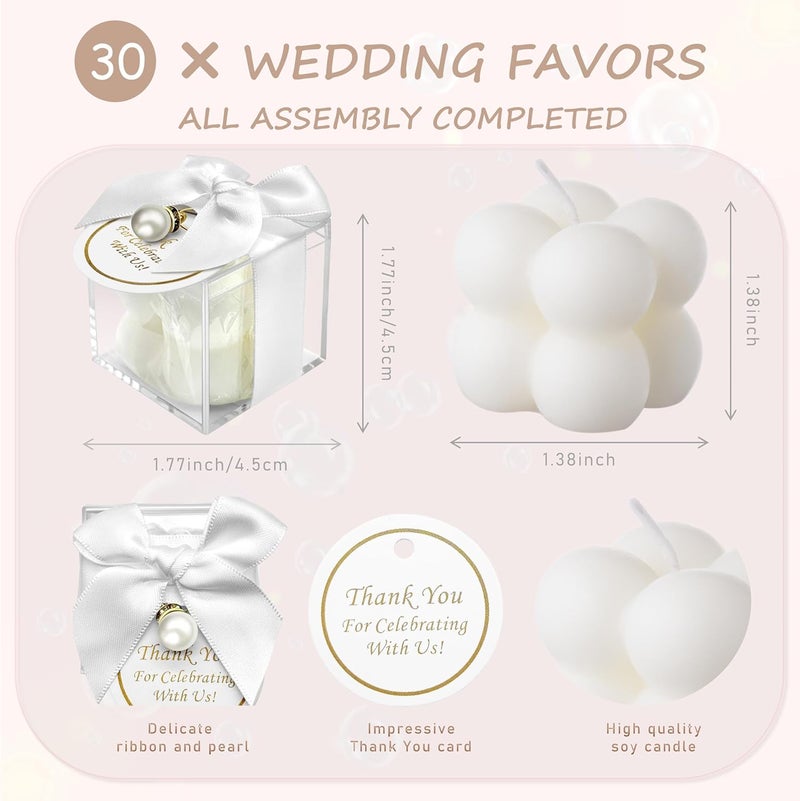 ACITHGL 30 Sets Fully Assembled Small Bubble Candle Party Favors for Guests Bulk Bridal Showers Favors Candles with Stylish Ribbons Thank You Cards Gifts (White) - Image 2